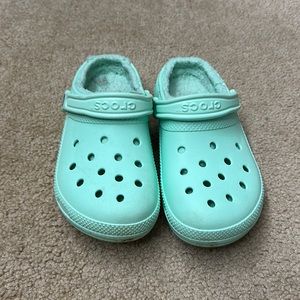 Mint green fleece lined crocs